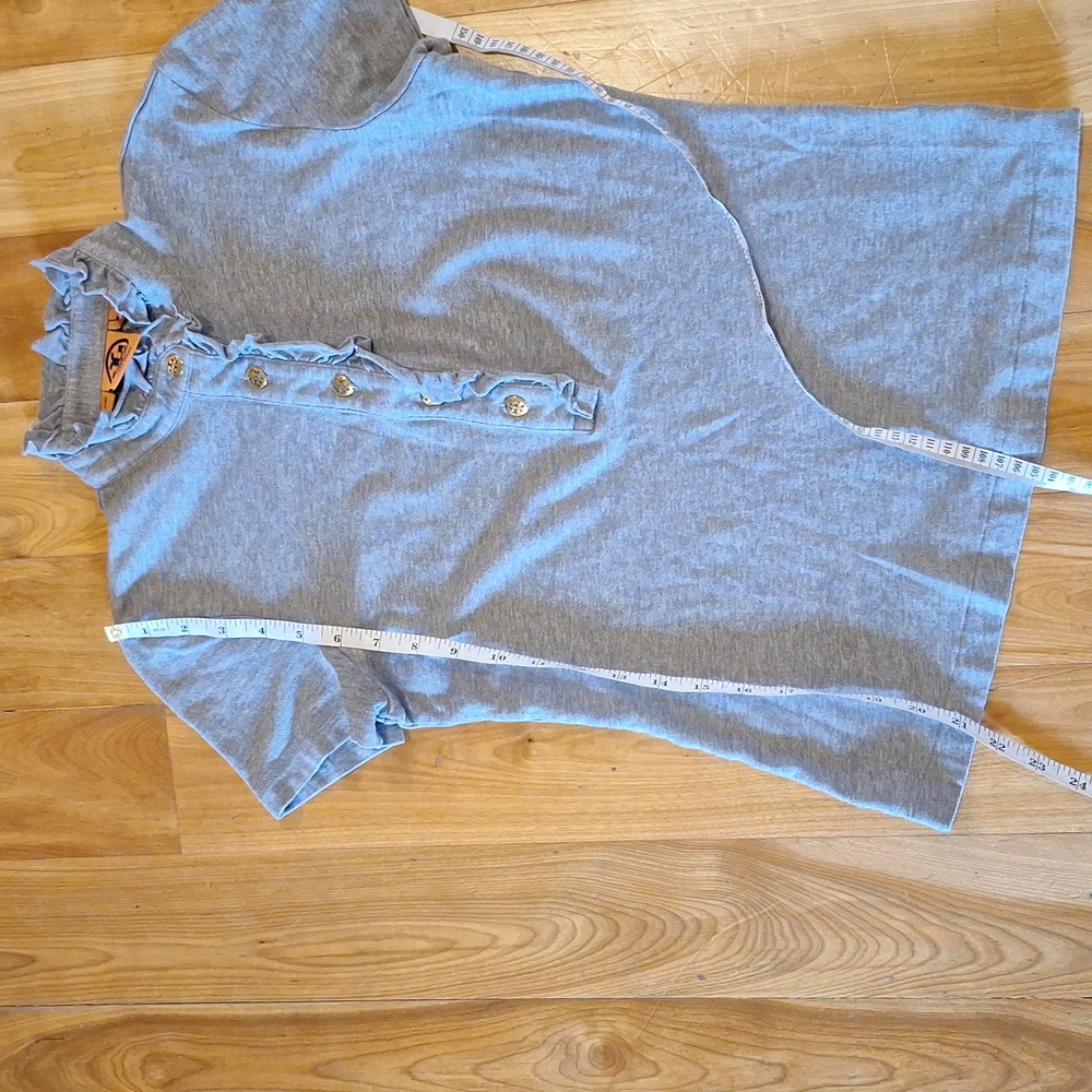 Tory Burch Lidia Ruffle Polo Tee GRAY Size Small - Picture 11 of 11